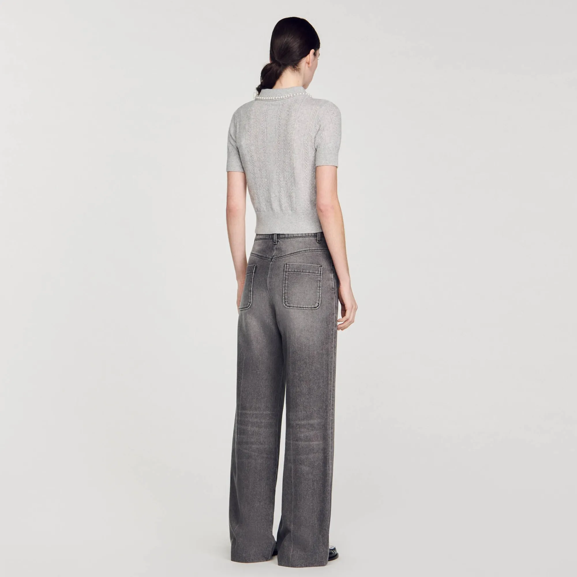 Pulls & Cardigans*SANDRO Pull Court Col Polo Gris Clair