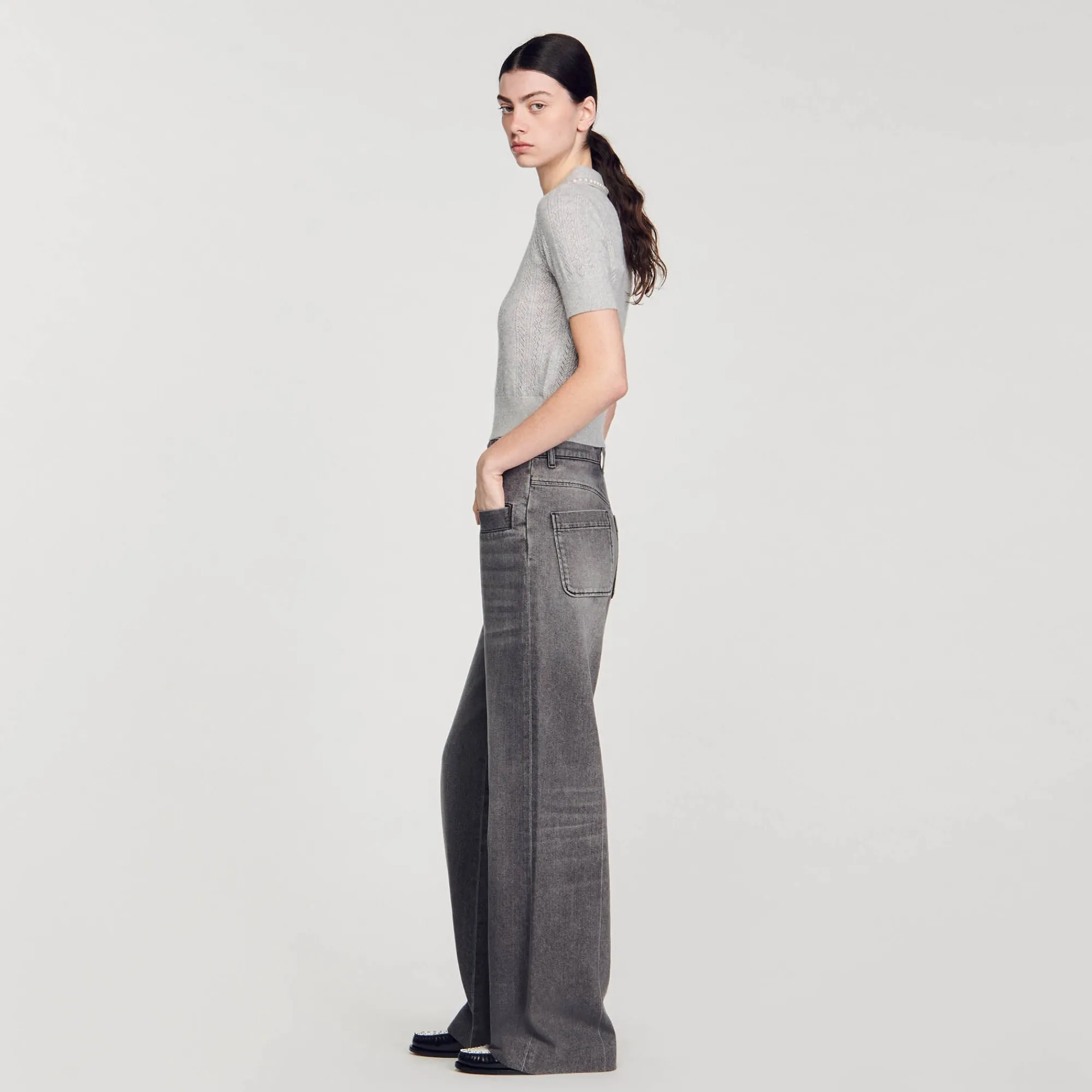 Pulls & Cardigans*SANDRO Pull Court Col Polo Gris Clair