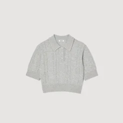 Pulls & Cardigans*SANDRO Pull Court Col Polo Gris Clair