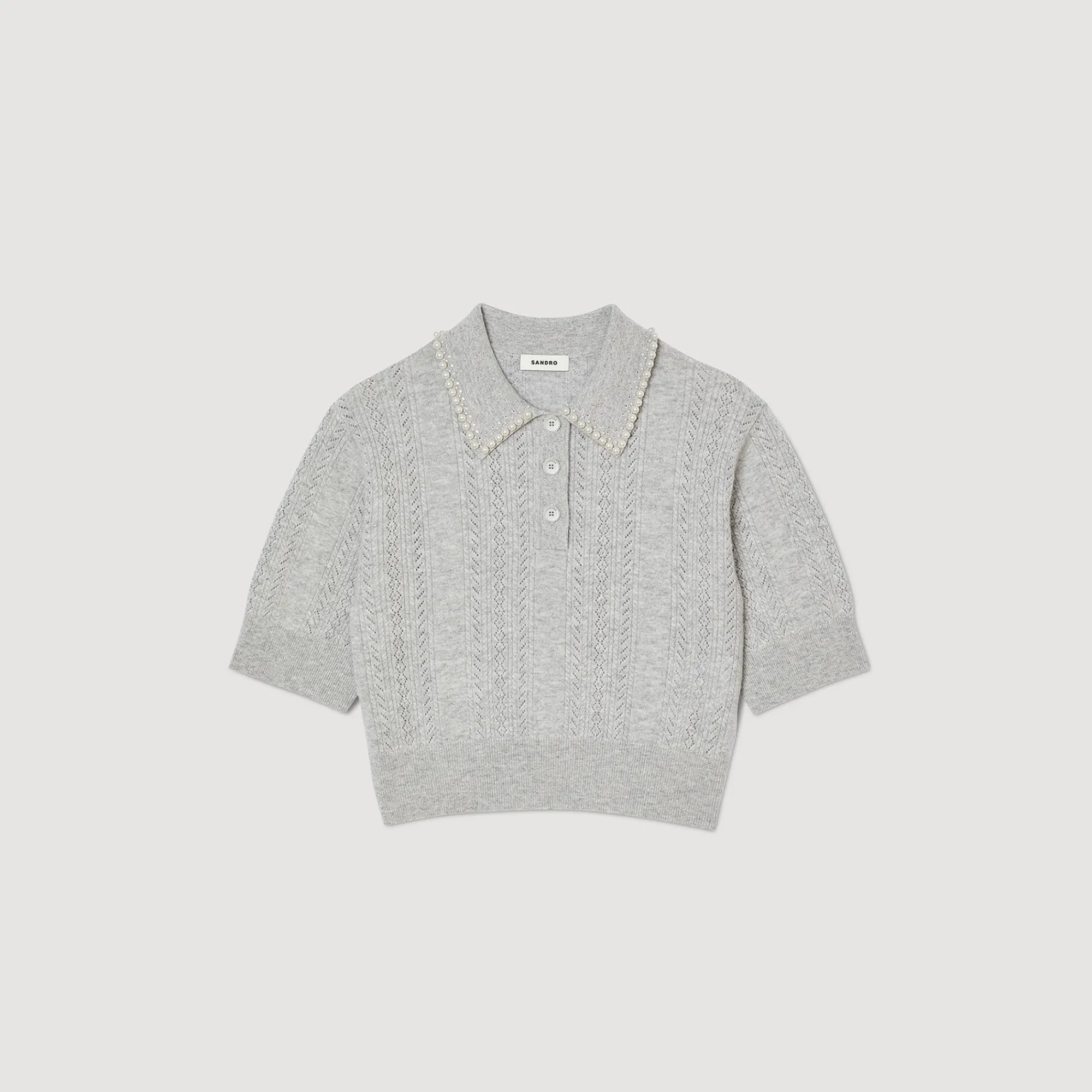 Pulls & Cardigans*SANDRO Pull Court Col Polo Gris Clair