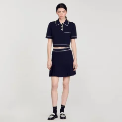Pulls & Cardigans|Tops & Chemises*SANDRO Pull Court Col Polo Bleu marine