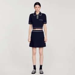 Pulls & Cardigans|Tops & Chemises*SANDRO Pull Court Col Polo Bleu marine