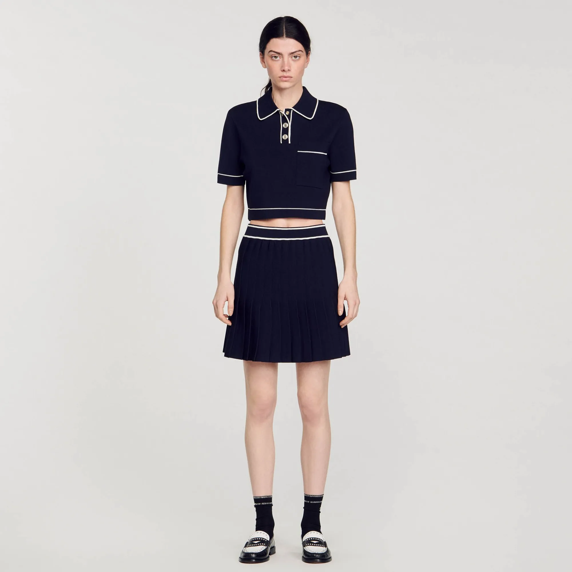Pulls & Cardigans|Tops & Chemises*SANDRO Pull Court Col Polo Bleu marine