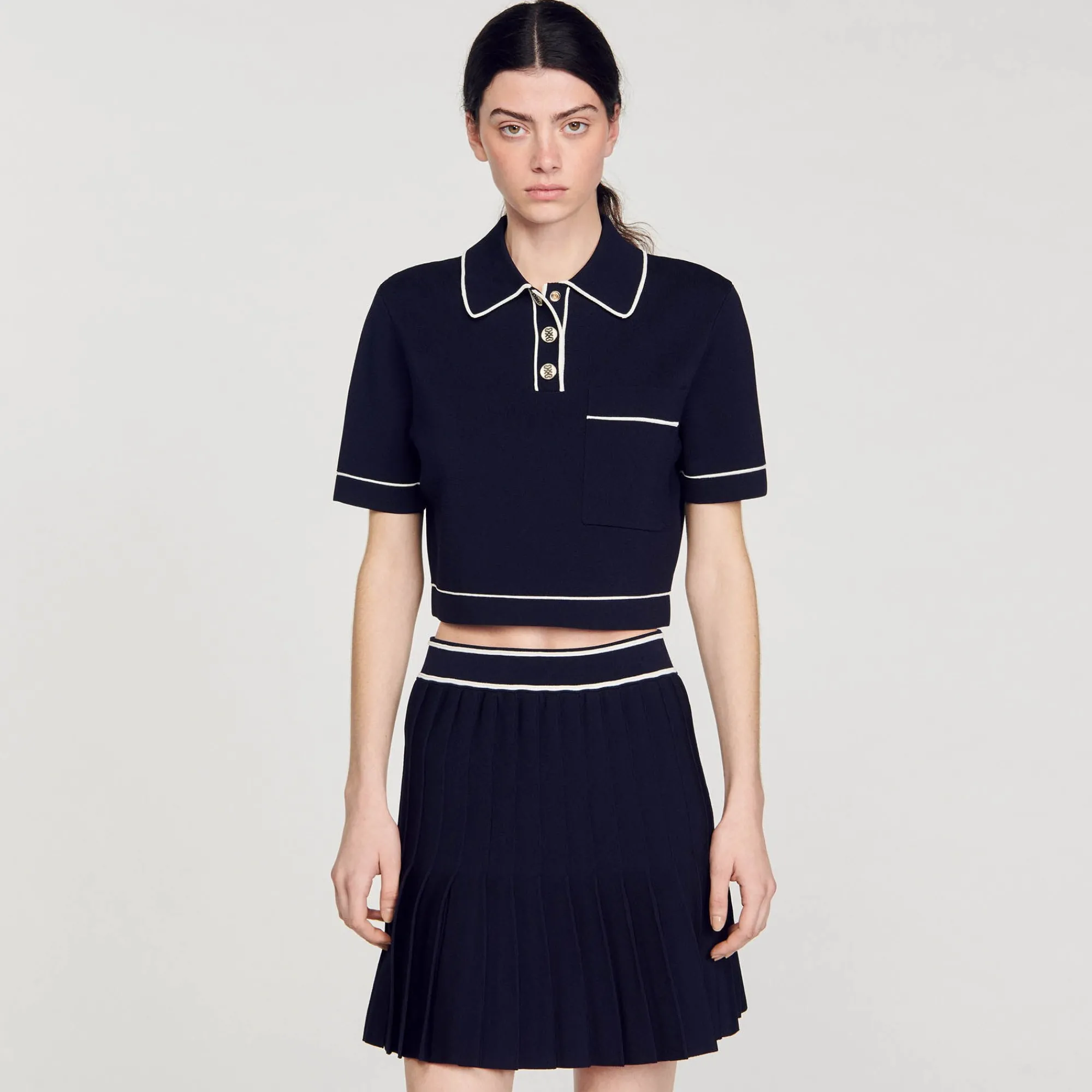 Pulls & Cardigans|Tops & Chemises*SANDRO Pull Court Col Polo Bleu marine