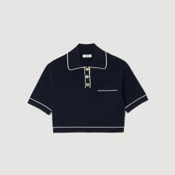 Pulls & Cardigans|Tops & Chemises*SANDRO Pull Court Col Polo Bleu marine