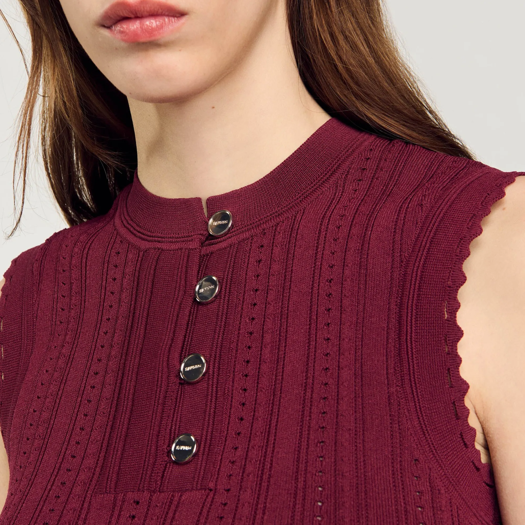 Ensembles|Pulls & Cardigans*SANDRO Pull Court Sans Manches Bordeaux