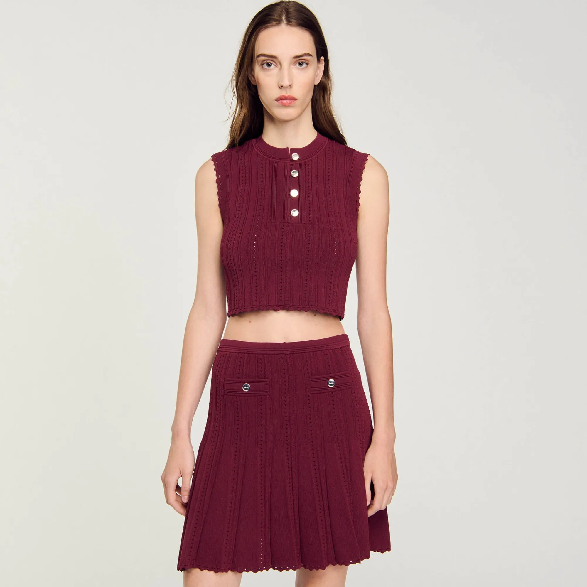 Ensembles|Pulls & Cardigans*SANDRO Pull Court Sans Manches Bordeaux