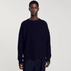 Pulls & Gilets*SANDRO Pull Côtelé En Maille Marine