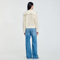 Pulls & Cardigans*SANDRO Pull En Laine à Col Vareuse Ecru