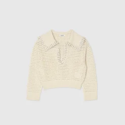 Pulls & Cardigans*SANDRO Pull En Laine à Col Vareuse Ecru