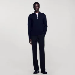 Pulls & Gilets*SANDRO Pull En Laine à Col Zippé Noir carbone