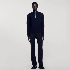 Pulls & Gilets*SANDRO Pull En Laine à Col Zippé Noir carbone