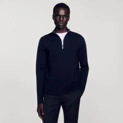 Pulls & Gilets*SANDRO Pull En Laine à Col Zippé Noir carbone