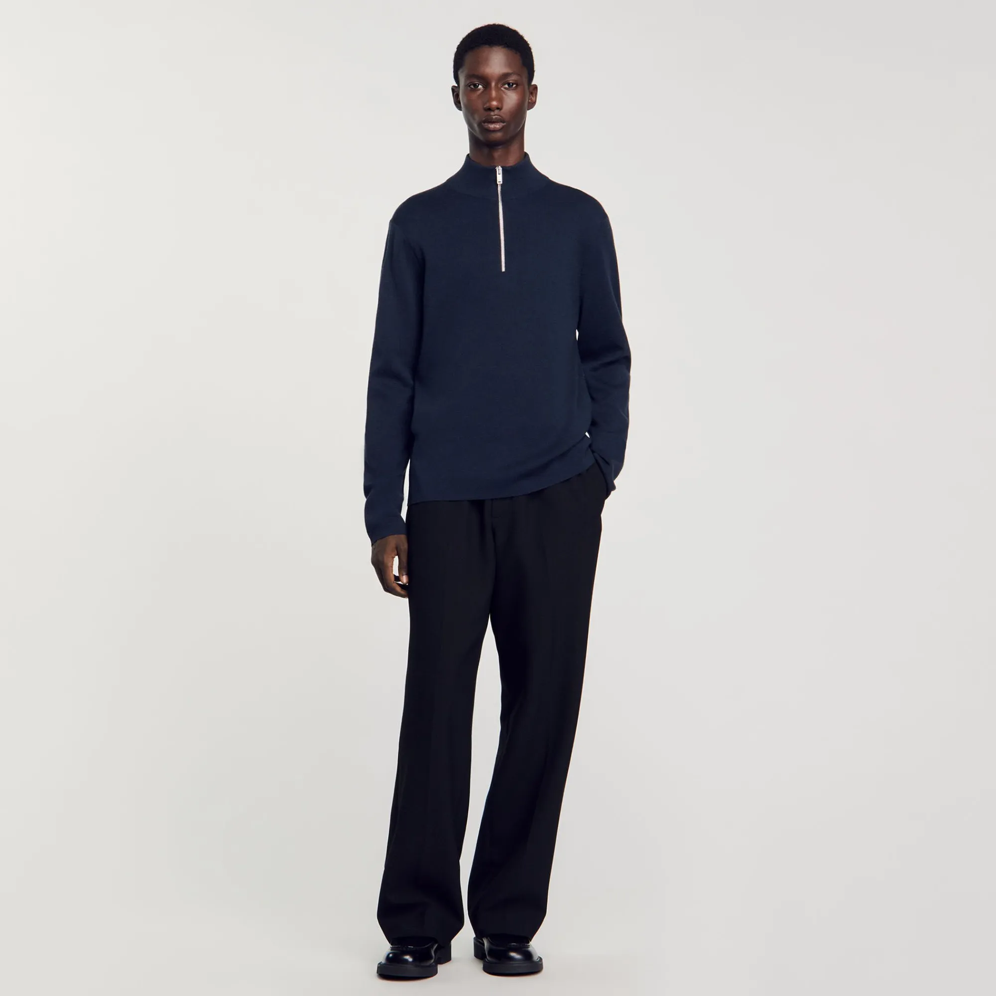 Pulls & Gilets*SANDRO Pull En Laine à Col Zippé Bleu Prusse