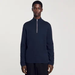 Pulls & Gilets*SANDRO Pull En Laine à Col Zippé Bleu Prusse
