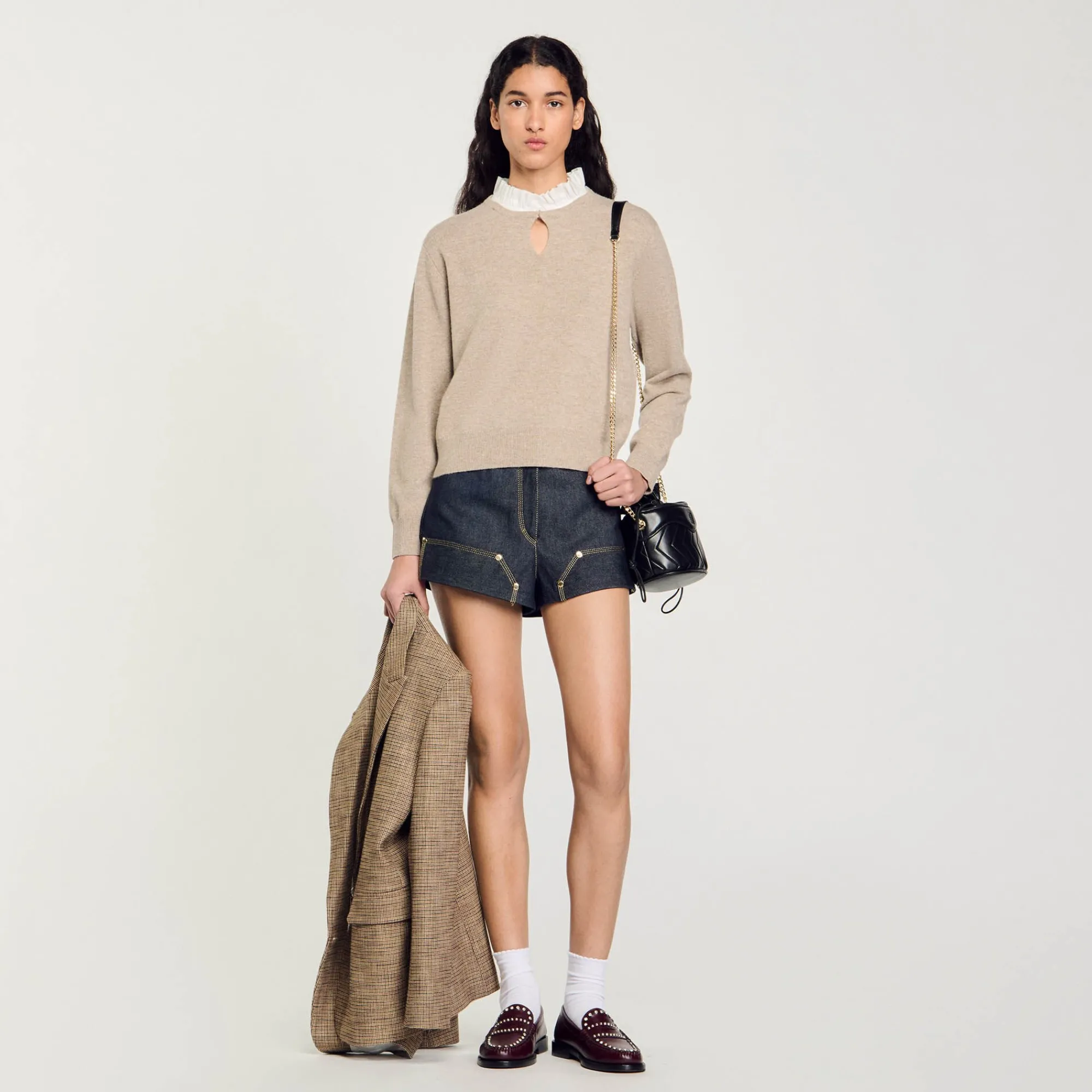 Pulls & Cardigans*SANDRO Pull En Laine Et Cachemire à Volant Beige