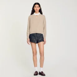 Pulls & Cardigans*SANDRO Pull En Laine Et Cachemire à Volant Beige