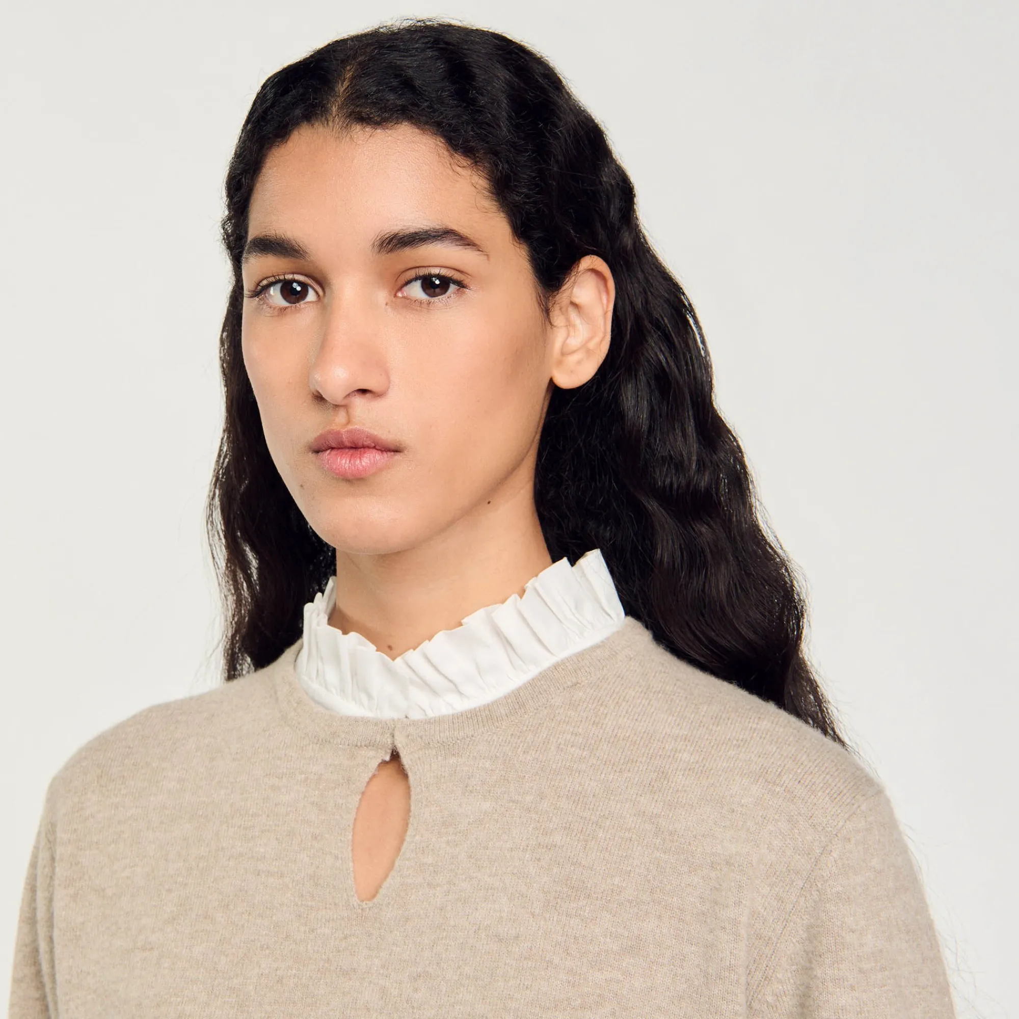 Pulls & Cardigans*SANDRO Pull En Laine Et Cachemire à Volant Beige
