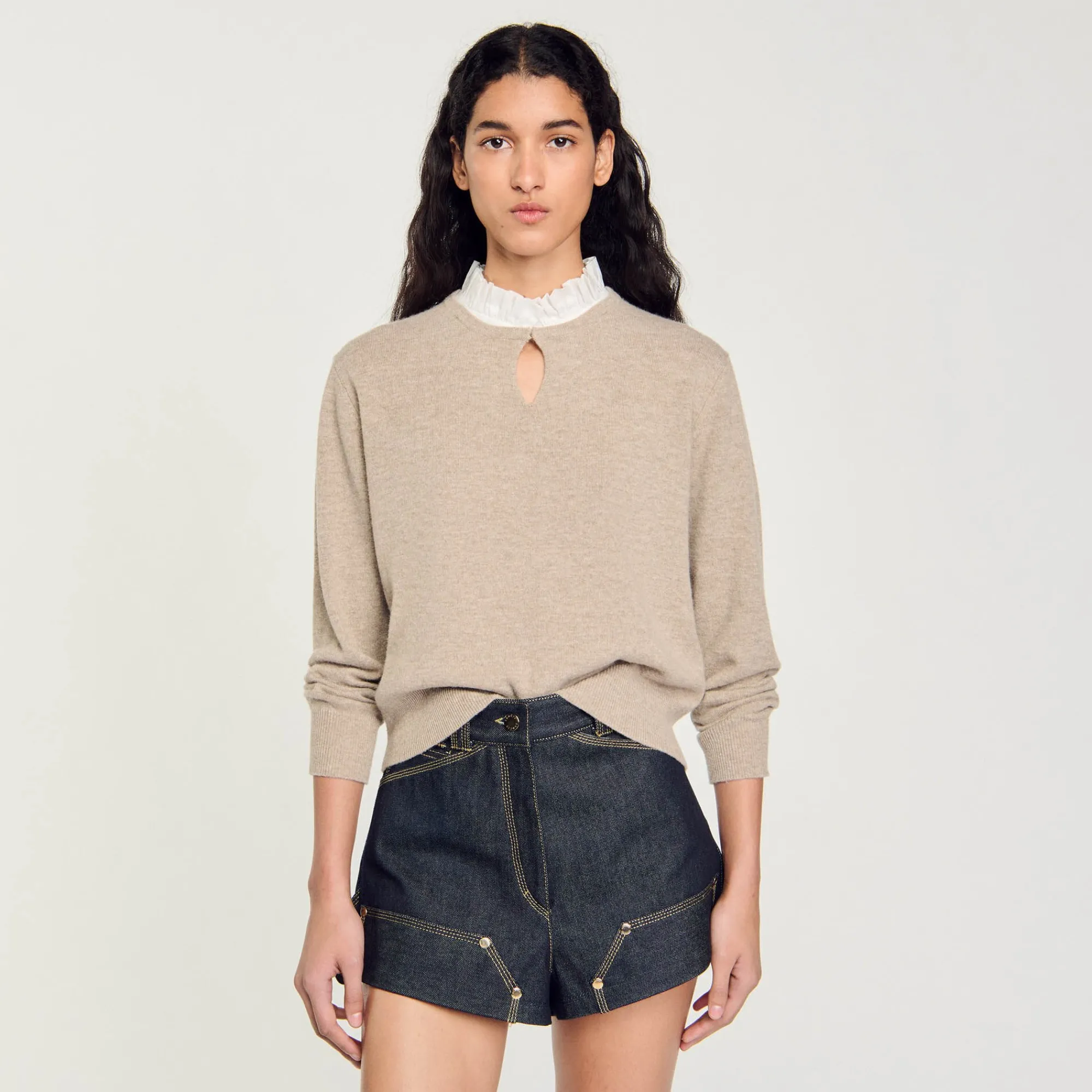 Pulls & Cardigans*SANDRO Pull En Laine Et Cachemire à Volant Beige