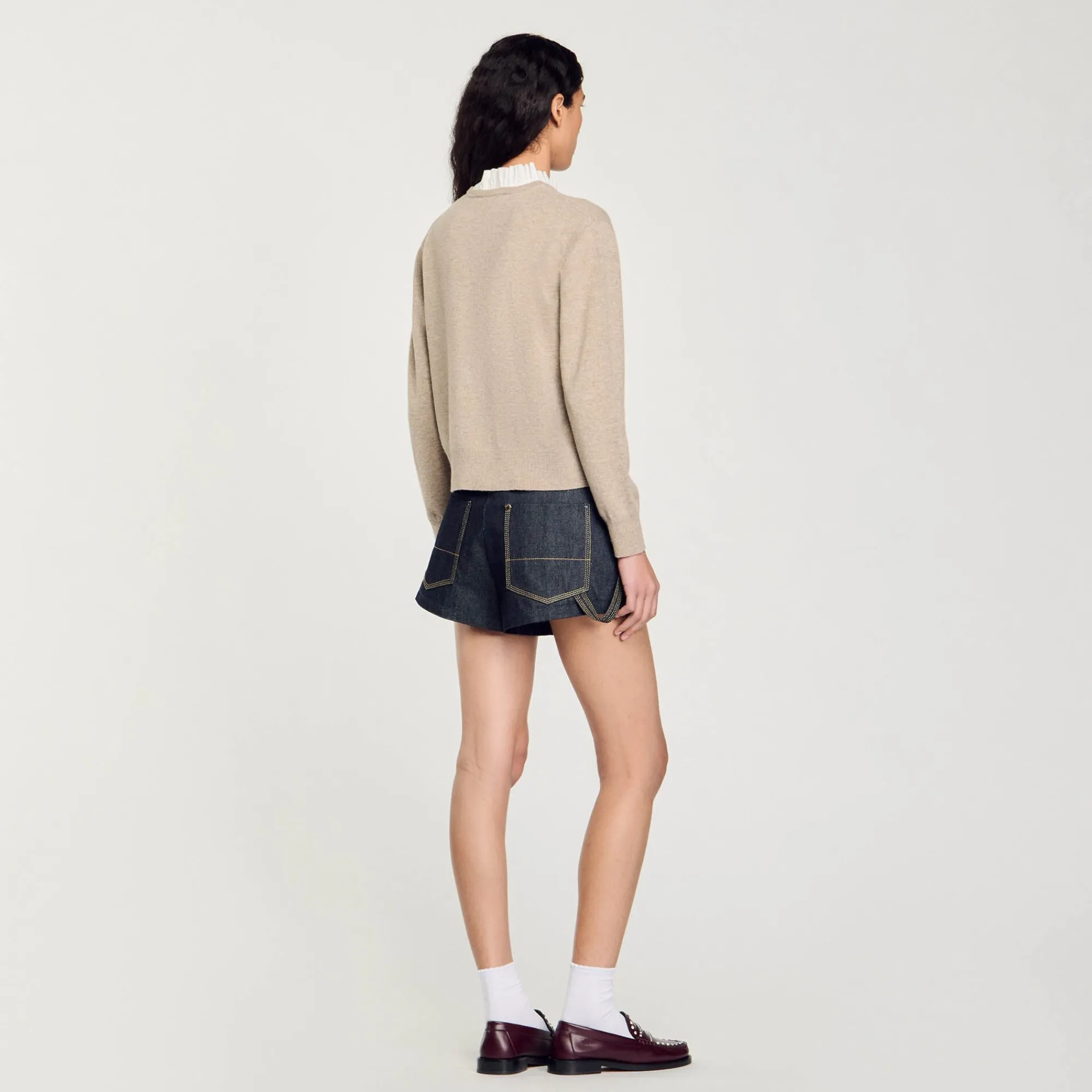 Pulls & Cardigans*SANDRO Pull En Laine Et Cachemire à Volant Beige