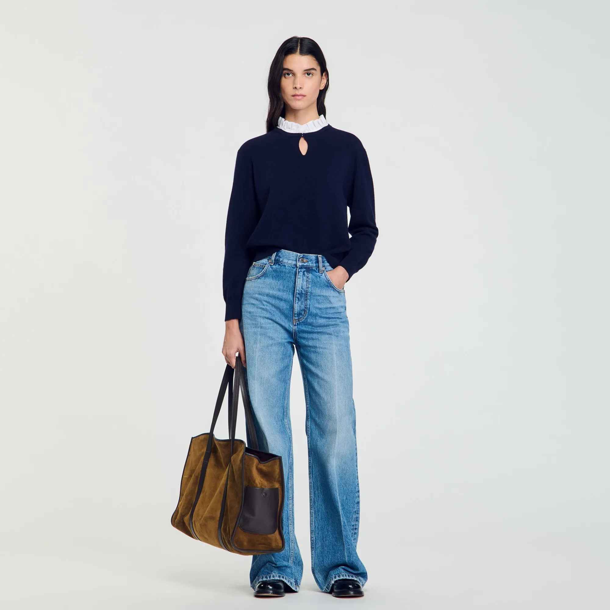 Pulls & Cardigans*SANDRO Pull En Laine Et Cachemire à Volant Marine