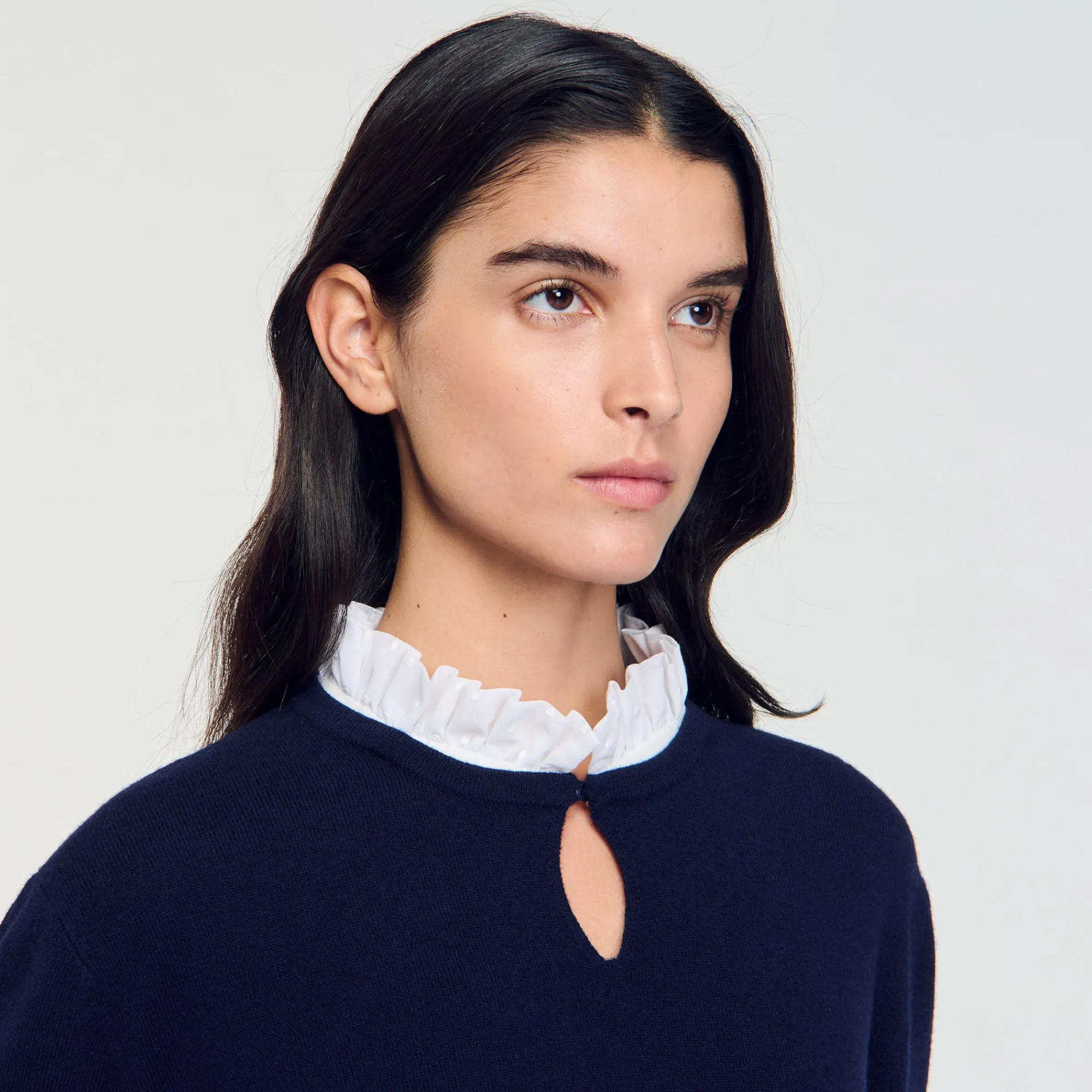 Pulls & Cardigans*SANDRO Pull En Laine Et Cachemire à Volant Marine