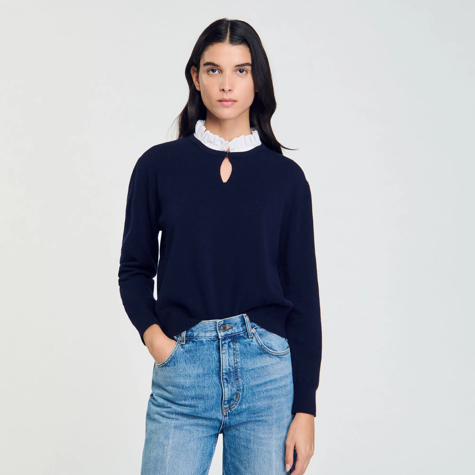 Pulls & Cardigans*SANDRO Pull En Laine Et Cachemire à Volant Marine