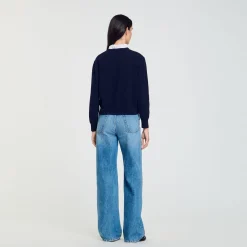 Pulls & Cardigans*SANDRO Pull En Laine Et Cachemire à Volant Marine