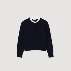 Pulls & Cardigans*SANDRO Pull En Laine Et Cachemire à Volant Marine