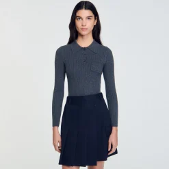 Pulls & Cardigans*SANDRO Pull En Maille à Côtes Gris Foncé