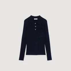 Pulls & Cardigans*SANDRO Pull En Maille à Côtes Marine