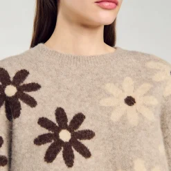 Pulls & Cardigans*SANDRO Pull En Maille à Fleurs Beige