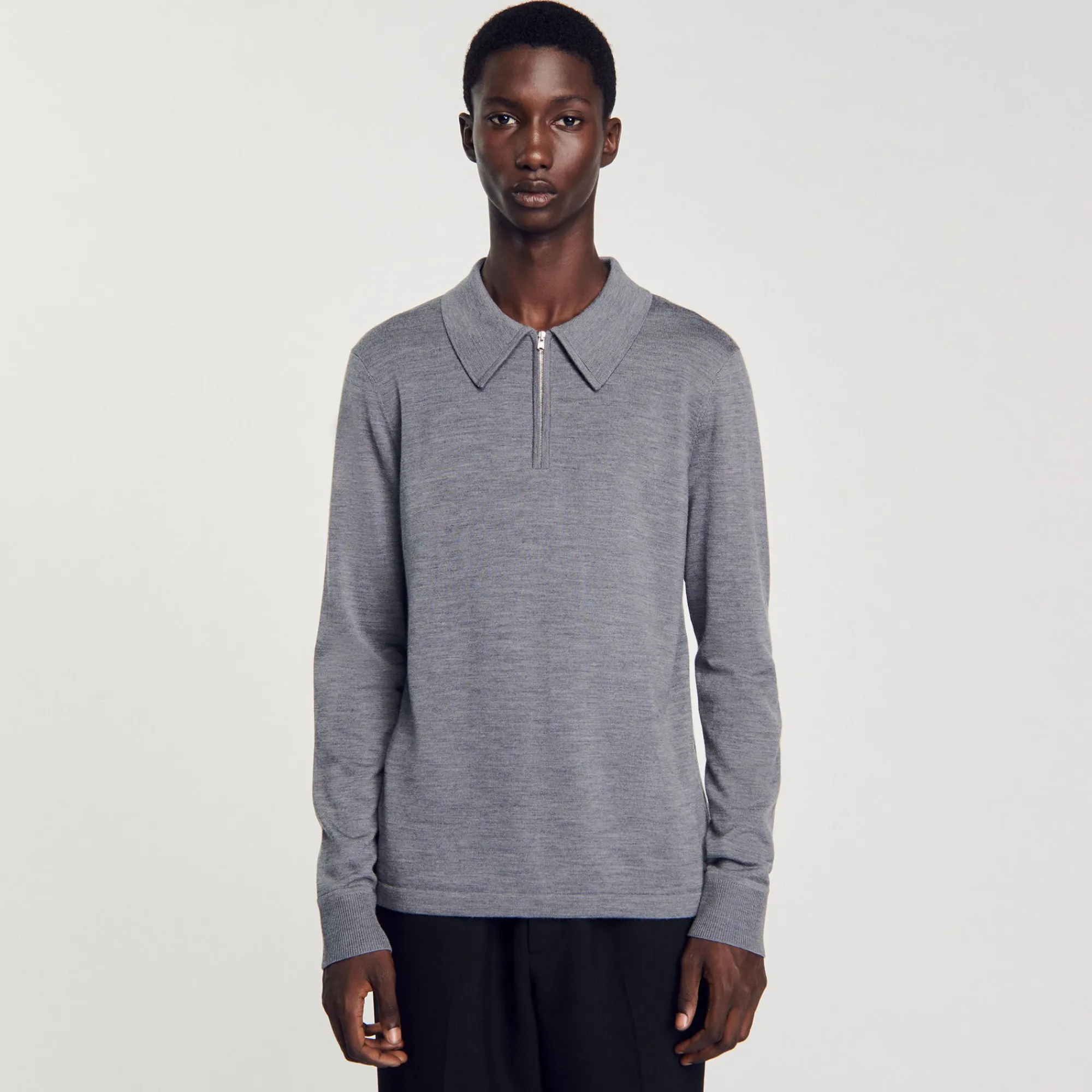 T-Shirts & Polos|Pulls & Gilets*SANDRO Pull Polo En Maille gris chiné