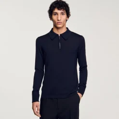 T-Shirts & Polos|Pulls & Gilets*SANDRO Pull Polo En Maille Marine