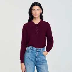Pulls & Cardigans*SANDRO Pull Torsadé à Col Polo Bordeaux