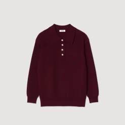 Pulls & Cardigans*SANDRO Pull Torsadé à Col Polo Bordeaux