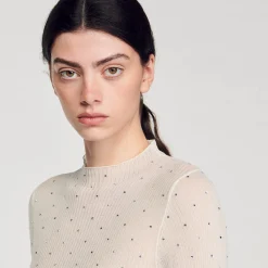 Pulls & Cardigans*SANDRO Pull Transparent Strassé Ecru