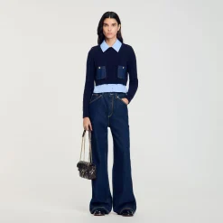 Pulls & Cardigans*SANDRO Pull Trompe L'œil Marine