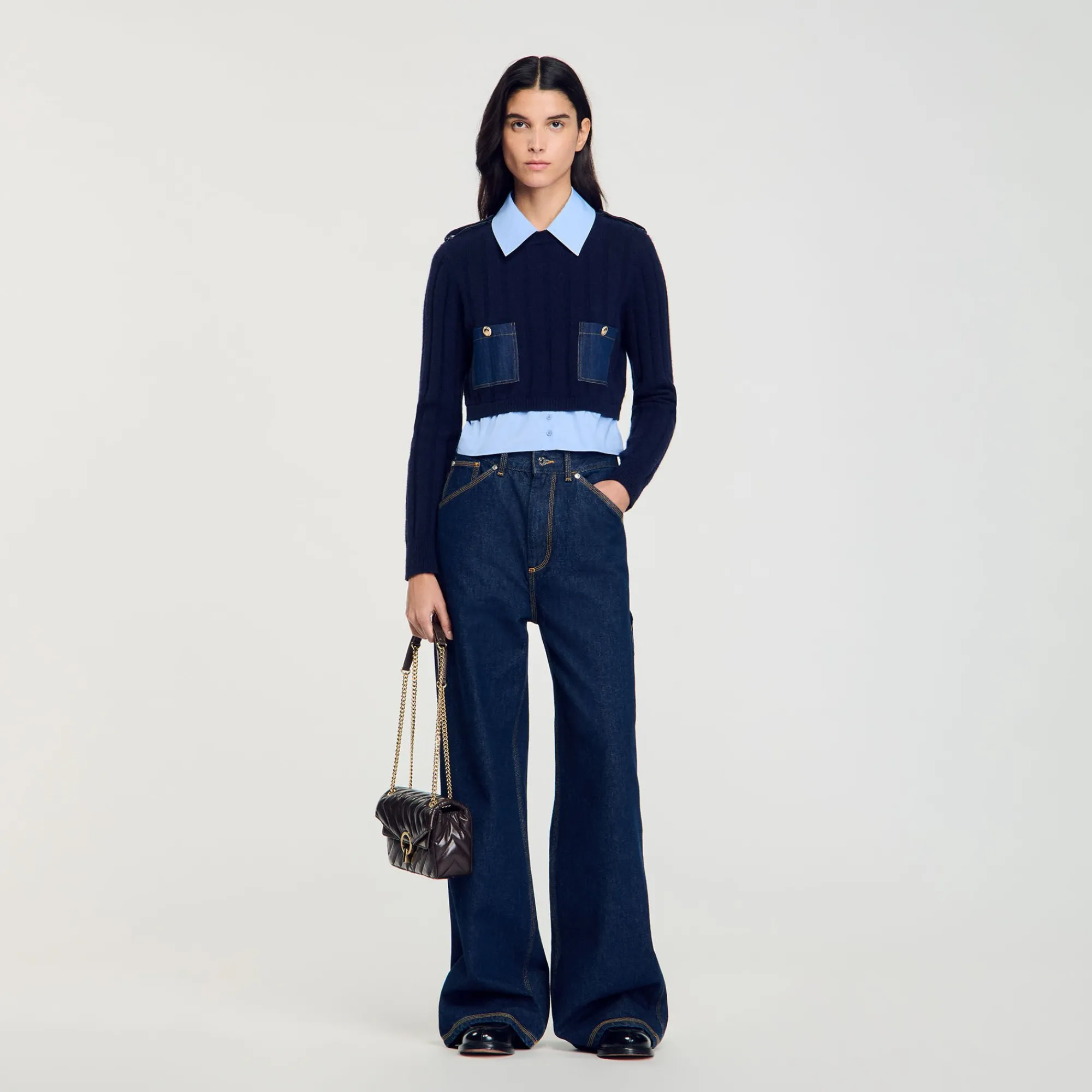 Pulls & Cardigans*SANDRO Pull Trompe L'œil Marine