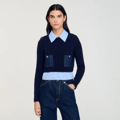 Pulls & Cardigans*SANDRO Pull Trompe L'œil Marine