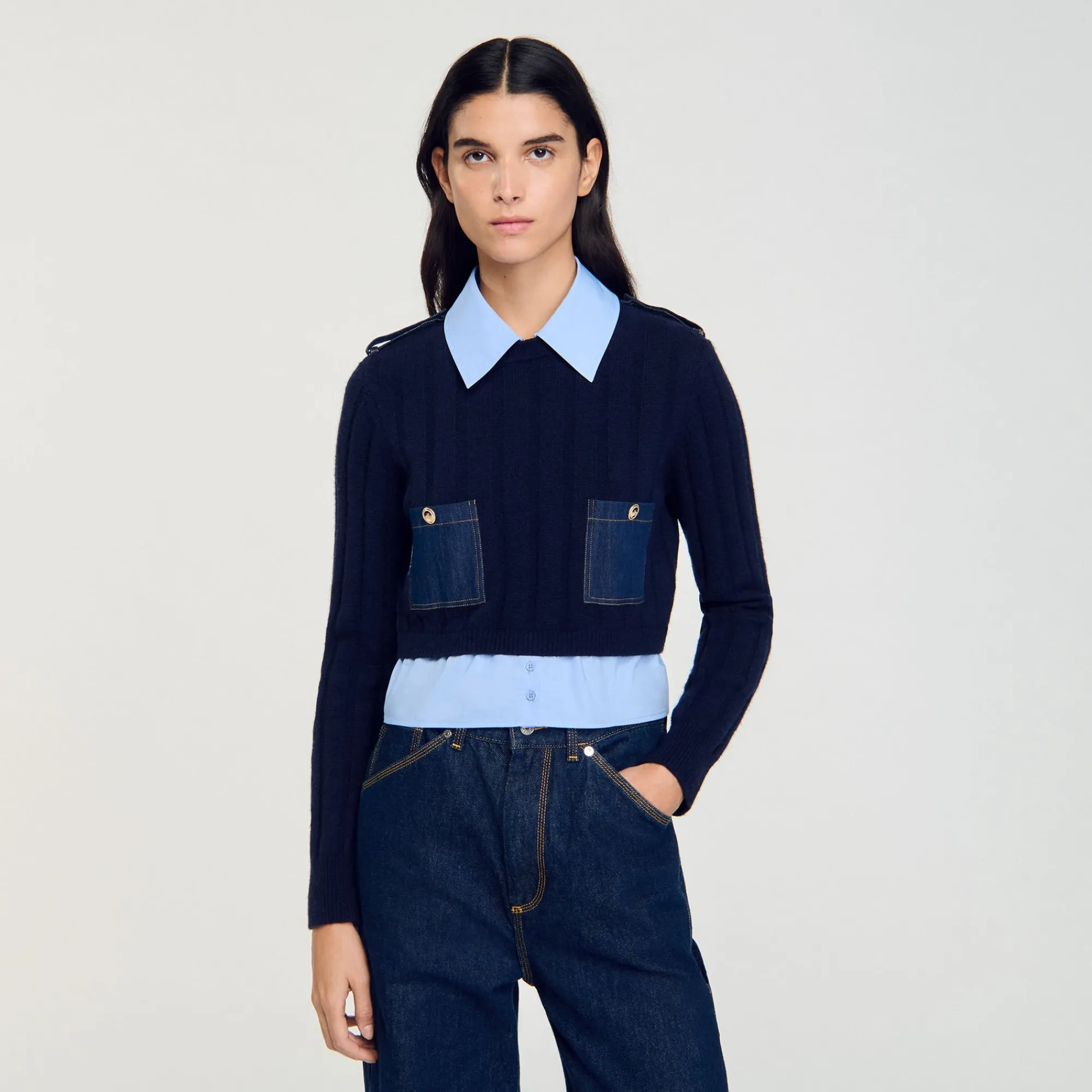 Pulls & Cardigans*SANDRO Pull Trompe L'œil Marine