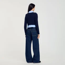Pulls & Cardigans*SANDRO Pull Trompe L'œil Marine