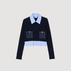 Pulls & Cardigans*SANDRO Pull Trompe L'œil Marine