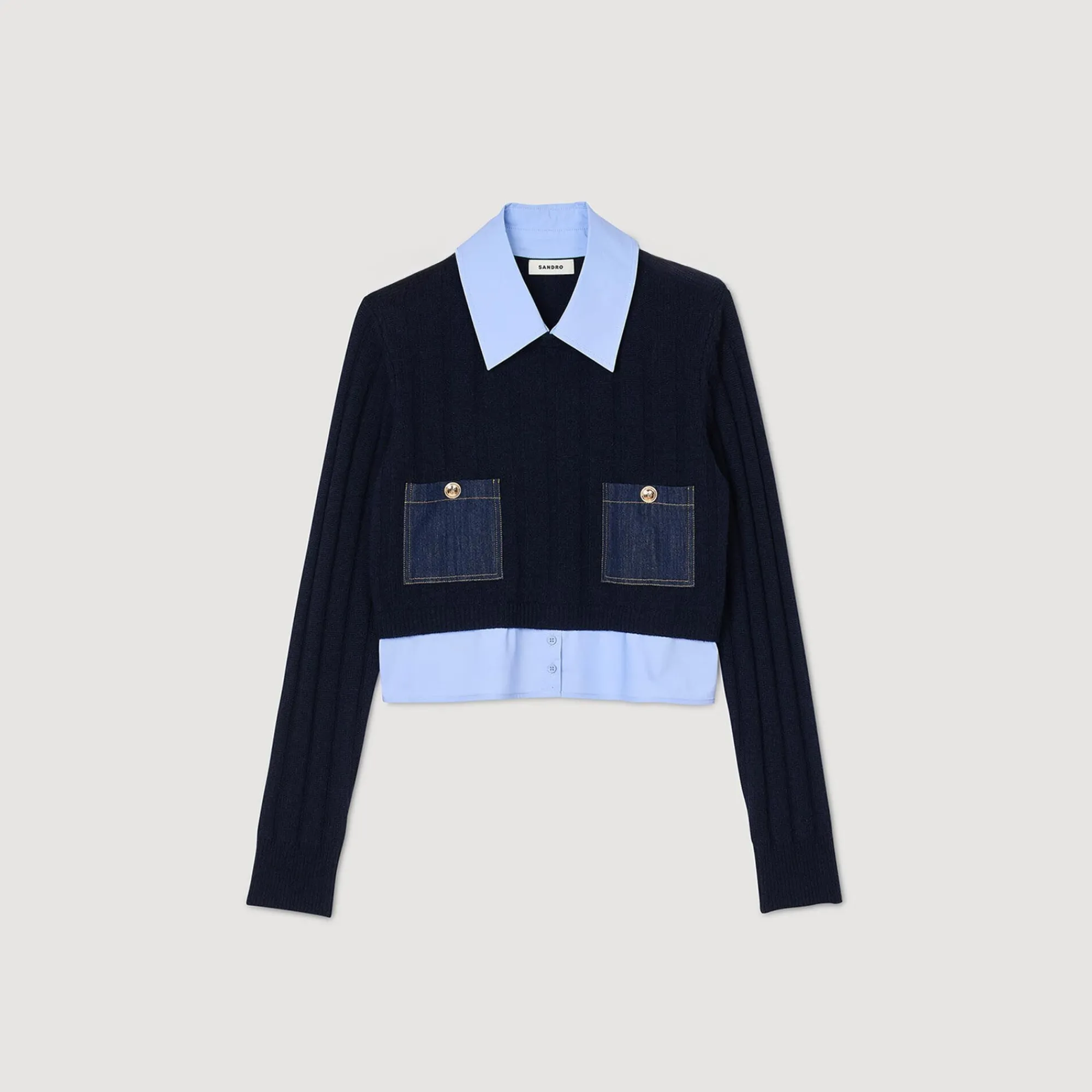 Pulls & Cardigans*SANDRO Pull Trompe L'œil Marine