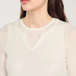 Pulls & Cardigans*SANDRO Pull Trompe L'œil En Laine Ecru