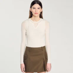 Pulls & Cardigans*SANDRO Pull Trompe L'œil En Laine Ecru