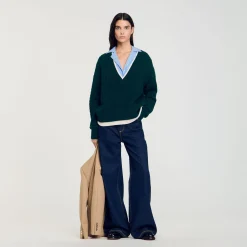 Pulls & Cardigans*SANDRO Pull Trompe L'œil En Maille Vert