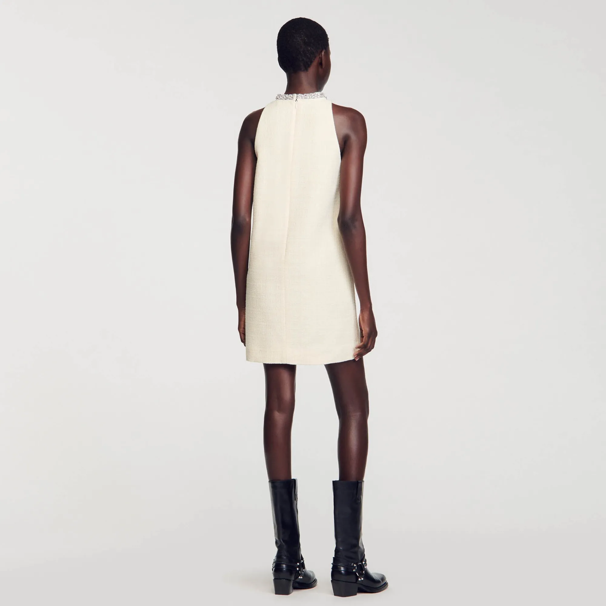 Robes*SANDRO Robe à Col Bijoux Ecru