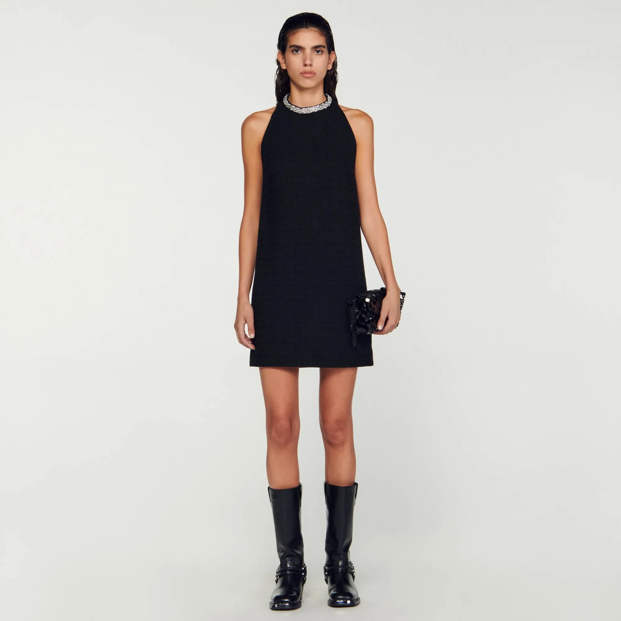 Robes*SANDRO Robe à Col Bijoux Noir