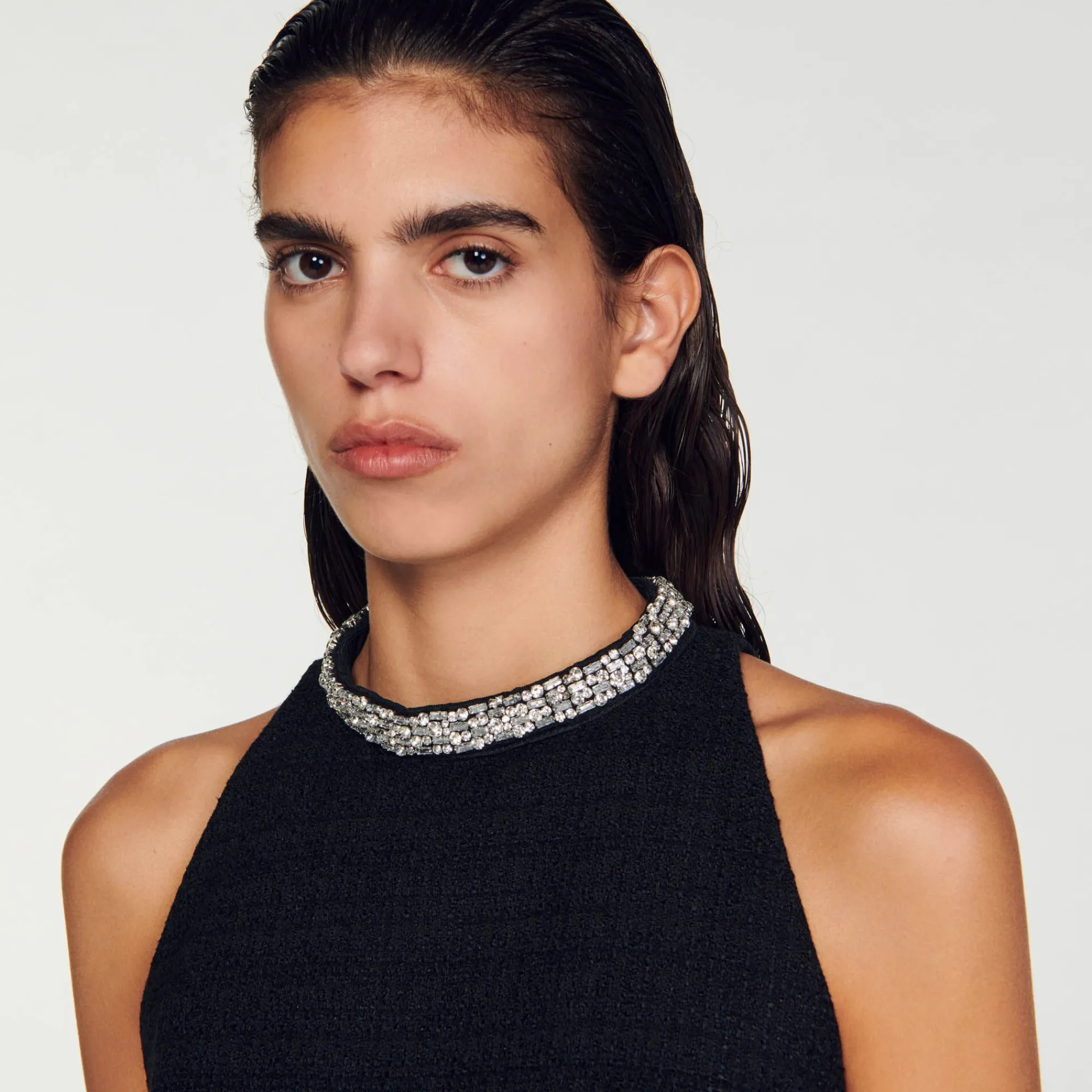 Robes*SANDRO Robe à Col Bijoux Noir